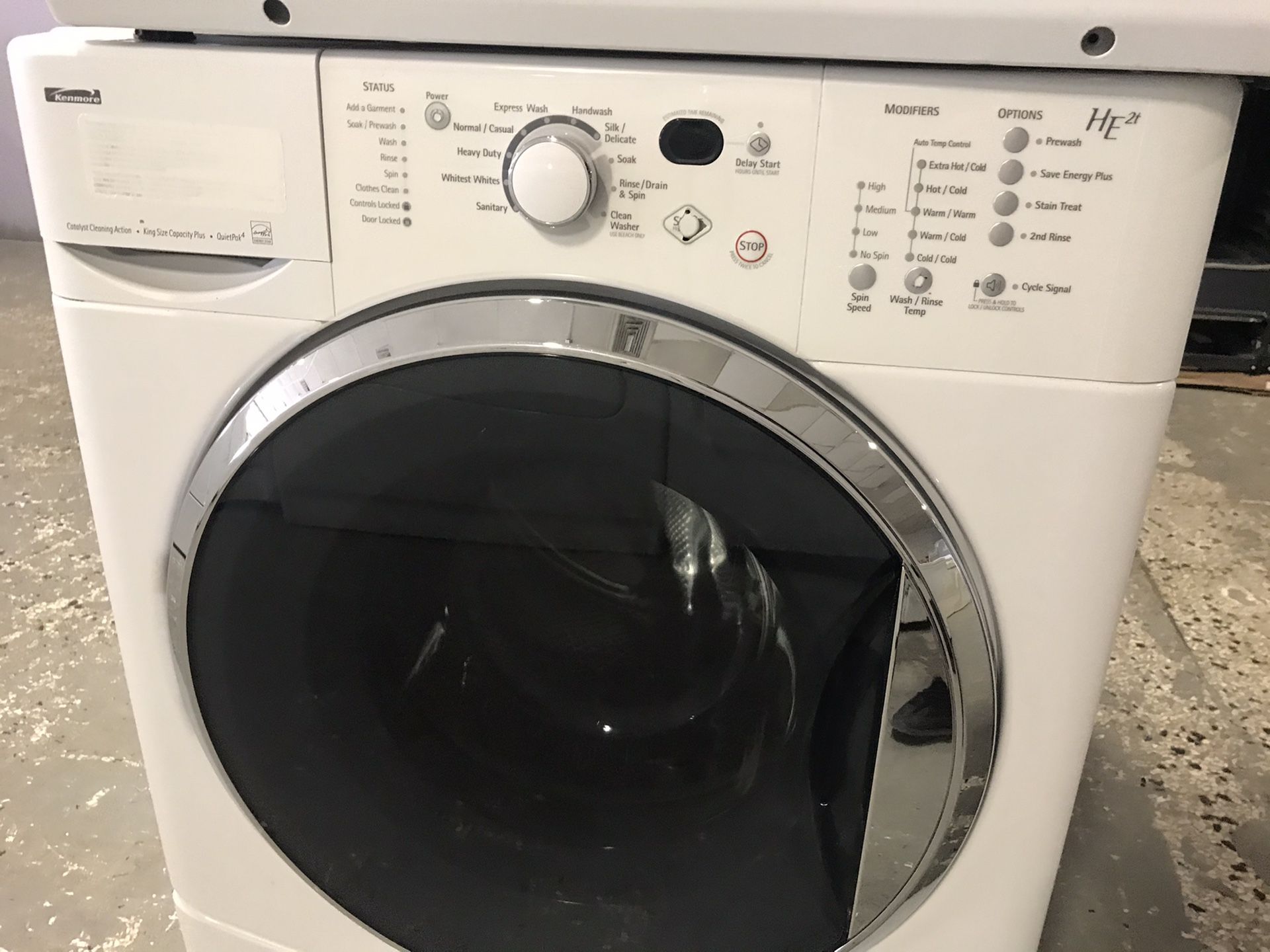Kenmore brand refurbished frontload washer dryer set works great with warranty.