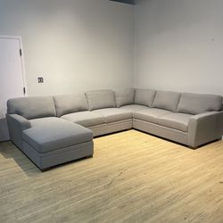 Large Gray Sectional Sofa Couch with Storage Ottoman