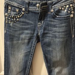 Miss Me Studs Rhinestones Back Flap Pocket Jeans Skinny 25” X 31 1/2” JW 514164
