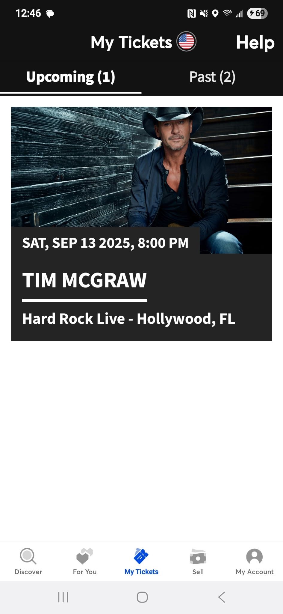 2 PIT TIX TIM MCGRAW 9/13 HARD ROCK