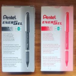 NIB x2 Pentel Energel extra fine (0.5mm) pens Red & Blk 