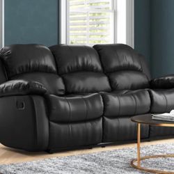 83” Faux leather Black Sofa 