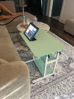 New Adjustable Rolling Laptop Desk Cart – Mint Green / White