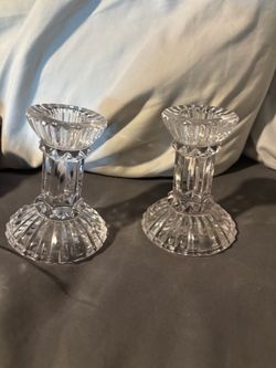 Vintage  Crystal Glass Candlestick Holders Set of 2