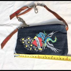 Ed Hardy Denim Wristlet Pouch Clutch