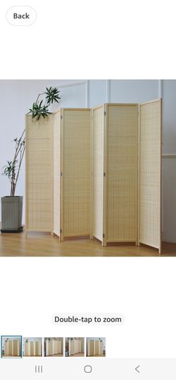 Pawlabay 6 Panel Bamboo Room Divider Screen,5.6 FT Tall Bamboo Divider Folding Privacy Screen,Freestanding Panel Divider for Room Seperation,Beige