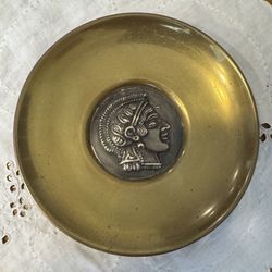 Vintage Ilias Lalaounis Brass Art Plate Dish 925 Silver Center