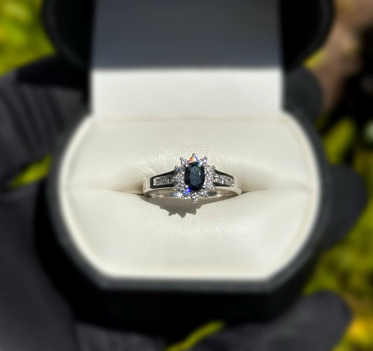 Jewelry 10k solid white gold sapphire stone 0.55CTW ring sz 7.00