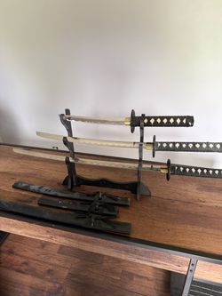 3-Piece Katana Sword Set with Display Stand
