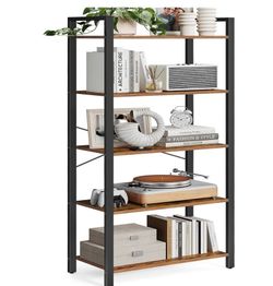 5-Tier Bookshelf, Bookcase with Shelves, Storage Shelf, Living Room Book Shelf, Modern Basic, Living Room, Home Office, Study, Rustic Brown and Matte 