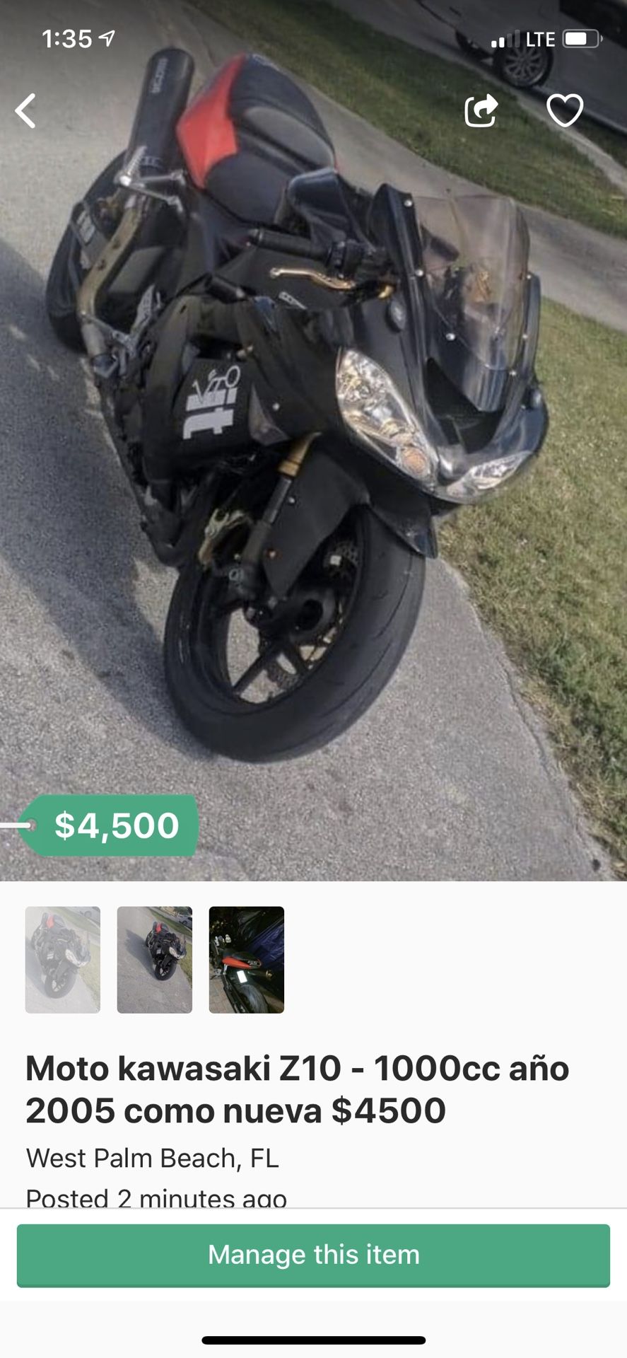 Motocicles Kawasaki Z10 - 1000cc año 2005 como nueva $4500