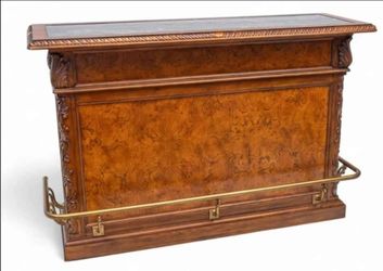 Carved Burl Walnut Bar & Chair