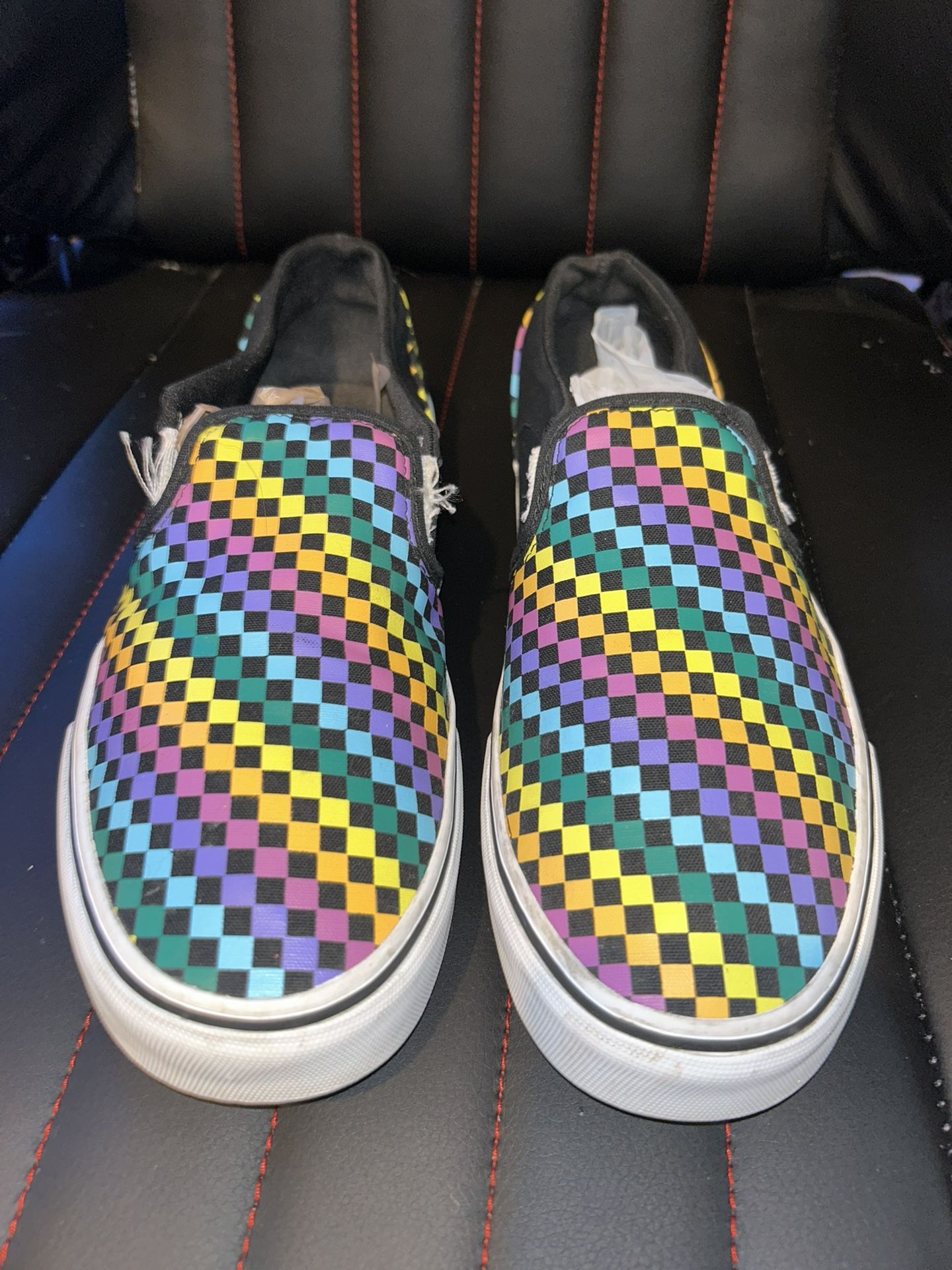 Rainbow Checkered Slip On Vans Women’s Size 9