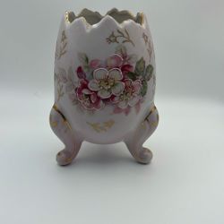 Vintage  1960’s Hand Painted Porcelain Footed Egg-shaped Vase
