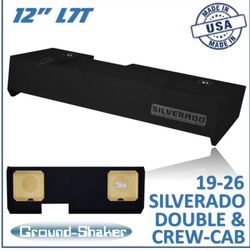 Black 12" L7t Dual Sealed Sub Box, Fits 19-26 Chevy Silverado Double & Crew-Cab