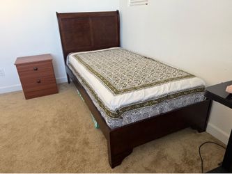 Dark cherry brown wooden Twin size bed frame