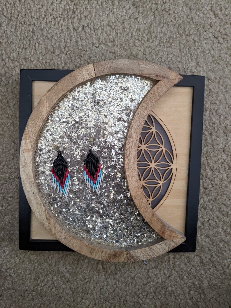 Black, Red, Turquoise, And Ivory Beaded Earrings, Native, Indigenous, Dangling