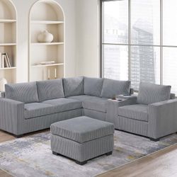 4pcs Sectional Sofa w/ cupholders  charging station