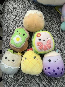 6 Mini Squishmallows Boba, Pineapple, burrito, Watermelon, Avocado, Cinnamon Roll