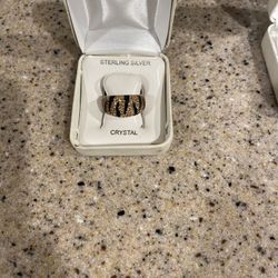 .925 Crystal Champagne /Zebra Sterling Silver Ring