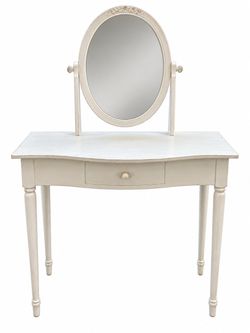 Vintage White Wooden Vanity Desk with Mirror and Drawer