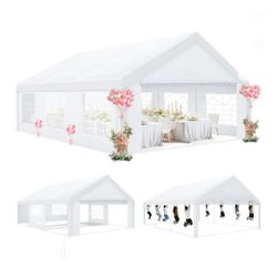20' x 20' Heavy Duty Carport with Roll-up Visual Windows, Reinforced Party Tent with Removable Sidewalls & Doors for Parties, Wedding, Outdoor Events,
