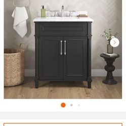 Home Decorators Collection Aberdeen 30 in. Single Sink Black Bath Vanity with Carrara Marble Top (Assembled)