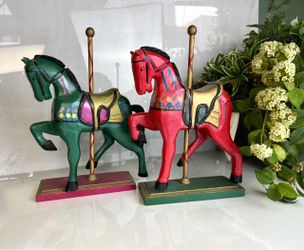 Hand-Painted Wooden Carousel Horse Figurines Set