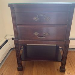 Wooden Bedside Table With Glass Cover 