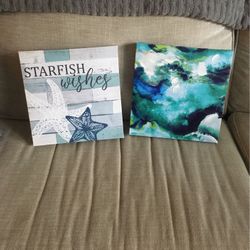 Starfish / Beach Themed Wall Canvases - Set Of 2
