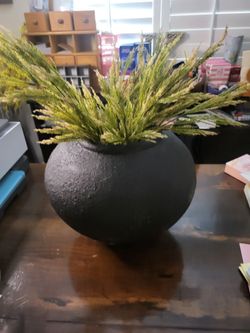 Black Textured Round Ceramic Planter Vase