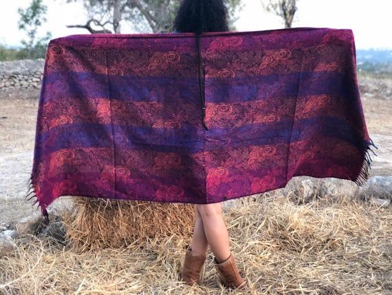Indian Traditional Reversible Pink Black Front & Back Designer Full long length Semi-Woolen Shawl/ Stall/ Scarf