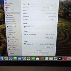 MacBook Pro16"
Model A214
Intel  i7-9750 2.6 Ghz 16Ram 512G Touchbar,
Sonoma-Off