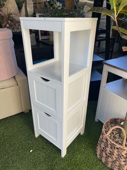White Wood Storage Cabinet with Drawers