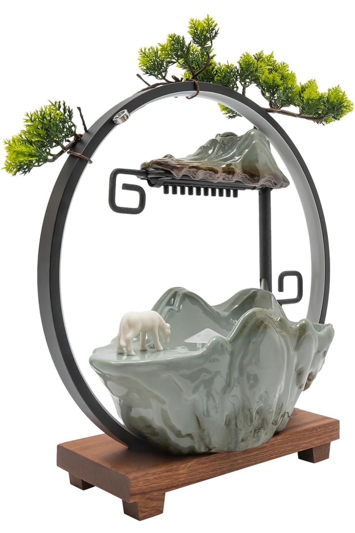 Water Fountain with LED Light & Mist Maker - Indoor Waterfall Feature with Backflow
