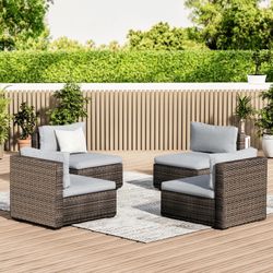 Grezone 4 Pieces Patio Furniture Set, All Weather Outdoor Sectional PE Rattan, Patio Conversation Sets