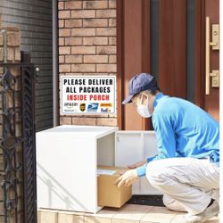 Please Deliver All Packages Inside Porch - Delivery Sign for Outdoor Aluminum (Inside Porch, 8x12 Inch
