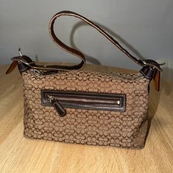 Vintage Coach Signature C Jacquard Shoulder Bag Brown Leather Y2K Purse