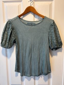 Cupio Teal Eyelet Puff Sleeve Top women’s Size Small -simi valley