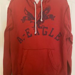Y2K American Eagle Outfitters Men’s XL Hoodie Red A-Eagle Graphic Pullover Sweatshirt