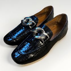 Donald Pliner Women’s Shoes Bristol Sliver Black Croc Loafer Flats Old Money 8 