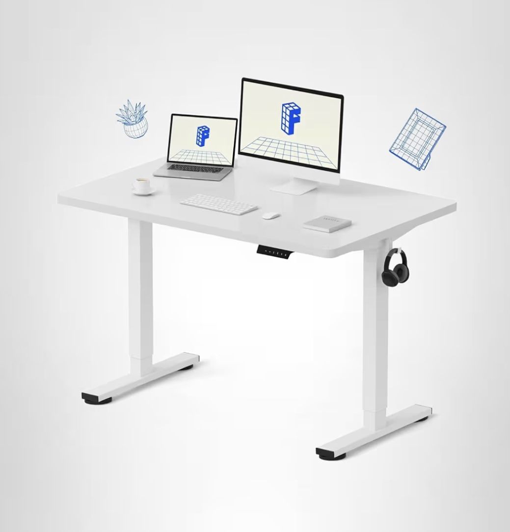 FLEXISPOT EN1 One-Piece Standing Desk with 1-Inch Thick Seamless Desktop, 55"x28" Electric Height Adjustable Desk for Home Office, Multi-Monitor Setup