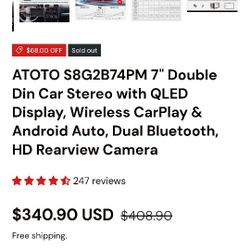 ATOTO S8G2B74PM 7" Double Din Car Stereo