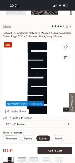 New 6’ Black & Ivory Rug Runner