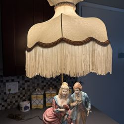 Elegant porcelain lamp with exquisite lampshade in perfect condition.