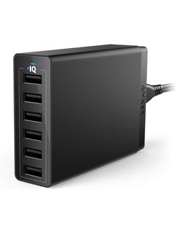 Anker Desktop Charger, 60W 6 Port USB Multiple Charging Hub PowerPort 6 Multiple USB Charger, Campatible with iPhone, iPad, MacBook, Galaxy, LG, HTC,