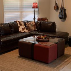Glass Coffee Table with 4 seats/footstools