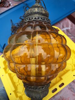 Vintage Amber Glass Swag Hanging Lamp