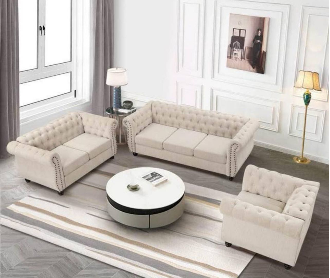 Sauget 3 - Piece Living Room Set linen,sofa Loveseat Chair Set