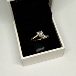 Pandora 14k Golden Plated Sparkling Double Heart Ring Size 6 / 52
